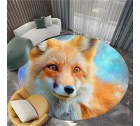 Cartoon Round Khaki Rug, 60cm Non Slip Washable Modern Animal Portrait Fox Pattern Circle Rugs, Bedside Office Outdoor Bedroom Kitchen Indoor Carpet Low Pile Circular Carpets