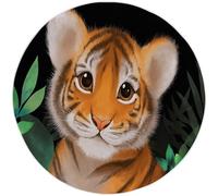 Cartoon Round Rugs 120cm, Tan Rug for Living Room Circle Rugs Non-Slip Washable Rug for Bedroom, Soft Cute Animal Tiger Printed Carpet for Living Room Kid’s Room Nursery