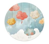 Cartoon Round Rugs - Colourful Cute Clouds Washable Non Slip Door Mat for Entryway Study Room Living Room Hotel Classroom Guest Room 60cm