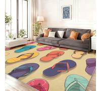 Cartoon Rugs Hallway 80 x 150 cm, Cute Slippers Themed Print Area Rugs With Non-Slip Backing, Light Brown Washable Low Pile Carpet for Bedroom Fireside Sitting Room Kidsroom Home Decor