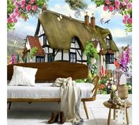 Cartoon Rural Cottage Rose Garden Butterflies Flying Birds 3D Wallpaper Premium Textured Silk Study Dining Living Room Bedroom Sofa TV Wall Easy Install-430cm×300cm