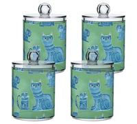 Cartoon Russian Bluecats Green Clear Plastic Candy Organizer Storage with lid Dresser Essentials Decorative small storage bins for Cotton Swabs,Cotton Pads,Floss Picks,Paper Clips,Hair Clips 4 Pack