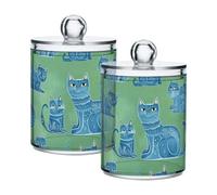 Cartoon Russian Bluecats Green Clear Plastic Candy Organizer Storage with lid Dresser Essentials Decorative small storage bins for Cotton Swabs,Cotton Pads,Floss Picks,Paper Clips,Hair Clips 2 Pack