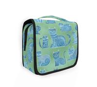 Cartoon Russian Bluecats Green Makeup Bag with hanging hook Portable Cosmetic Bags For Women Travel with Compartments & Handle