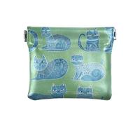Cartoon Russian Bluecats Green PU Leather Change Purse Portable Change Holder Card Organizer for Women Boys Girls