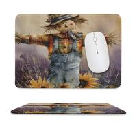 Cartoon Rustic Scarecrow Soft Stitched Edge Mouse Pad,Watercolor Beautiful Oil Painting Flower Sunflowers Non-Slip Mousepad for Office,Home 20x24 cm