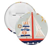 Cartoon Sailing Boat Badge Metal Round Pins, Lightweight Brooch for Backpack, Fashion Button Pins Badge for Shirts, Jackets, Shawl Coat, Unisex, 5PCS, Tinplate, metal round pins