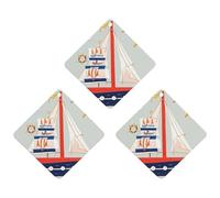 Cartoon Sailing Boat Car Air Freshener, 3 Pcs Rhombus Hanging Air Freshener Cards, Long Lasting Fragrance Scented Cards for Car, Home, Office White-style