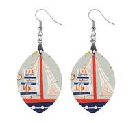 Cartoon Sailing Boat Wooden Earrings for Women, Vintage Elegant Wood Jewelry, Lightweight Earrings for Wedding, Party, Everyday Jewelry Gift, Love, Wood, wood