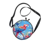 Cartoon Scarlet Macaw Round Crossbody Wallet Purse for Womens Comfort with Adjustable Strap Shoulder Bags Walk the dog Canvas Messenger Purse