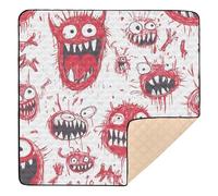 Cartoon Scary Monster Red and White Soft Foam Foldable Baby Play mat for Floor One-Piece Foldable Infant Play Mat for Baby Toddler Infant, 50'' x 50''tapete Piano para Bebes