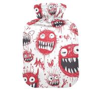 Cartoon Scary Monsters Red and White Cute hot Water Bottle with Soft Cover, 2Lwater Bottle Bag for Hot and Cold Therapies,Hand Feet Warmer,Bolsa de calor para Dolor Menstrual