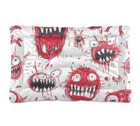 Cartoon Scary Monsters Red and White Washable Dog Bed Mat Soft Comfortable Anti-Slip Bottom Dog Crate Pad for Large Jumbo Medium Small Dogs 24" x 18"
