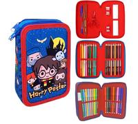 CARTOON School Pencil Case 3 Zip, Multi-Compartment, 44 Pieces, Giotto Colours, 20 x 13 x 6 cm, blue, harry potter