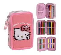 CARTOON School Pencil Case 3 Zip Triple Multi-Compartment Complete 44 Pieces Colours Giotto Children's Stationery, Hello Kitty, Pencil Cases