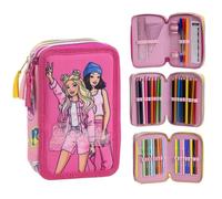 CARTOON School Pencil Case 3 Zip Triple Multi-Compartment Complete 44 Pieces Colours Giotto Children's Stationery, Barbie, Pencil Cases
