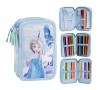 CARTOON School Pencil Case 3 Zip Triple Multi-Compartment Complete 44 Pieces Colours Giotto Children's Stationery, Frozen, Pencil Cases