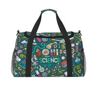 Cartoon Science Theme Large Travel Duffle Bag with Shoulder Strap,Water-Resistant Twill Weekender Bag for Men Women,Spacious Carryall Gym Bag
