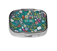 Cartoon Science Theme,Meta Pill Box 2 Compartment Medicine Case,Portable Organizer,Rectangle Meta Portable Organizer Pill Box 1681 Compartment Medicine Case
