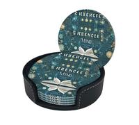 Cartoon Science Theme Print 6-Pack Round Leather Coasterspremium Pu Leather Drink Coasters With Storage Box, Easy To Clean, Heat Stain Resistant For Home, Office, And Kitchen Use