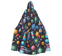 Cartoon Science Theme Print Adults Hooded Cloak, Halloween Robe Hooded Cape Witch Wizard Cosplay Costumes For Men Women