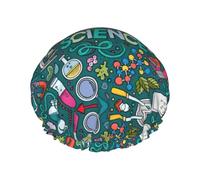 Cartoon Science Theme Print Bath Hair Cap Double Layer Shower Cap For Women And Men Reusable Lightweight Soft