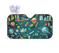 Cartoon Science Theme Print Car Windshield Sun Shade, Foldable Foil Sun Shade Car Windshield Cover All Weather Universal Fit Auto Car Trunk SUV, 130x70 CM