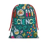 Cartoon Science Theme Print Drawstring Gift Bags For Christmas,Holiday Party Gift Wrapping Bag Assorted Sizes