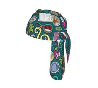 Cartoon Science Theme Print Head Scarf Cycling Cap Under Helmet Breathable Quick Dry Tie Back Modern Fit Motorcycle Liner