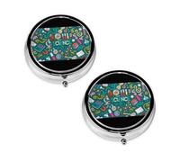 Cartoon Science Theme Print Pill Box 3 Compartment Medicine Pill Case,Portable for Pocket Or Purse Pill Organizer Decorative Metal Medicine Vitamin Organizer Unique Gift