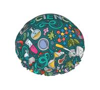 Cartoon Science Theme Print Premium Double Layer Shower Cap For Women With Reusable Shower Cap For Hair - Waterproof Plastic Cap - Shower Caps For Long, Short And Curly Hairs