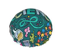 Cartoon Science Theme Print Soft Shower Cap for Women Men Reusable hat Lightweight hat and Bath Hair Cap