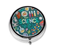 Cartoon Science Theme Print Stylish Round Pill Box - Mini Travel Companion for Your Medication