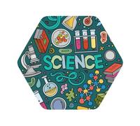 Cartoon Science Theme Printed Coasters Set of 4, Tabletop Protection Leather Coasters for Cup Drinks Coffee Pads Beer Bar Mat Gifts, Hexagon