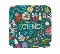 Cartoon Science Theme Printed Coasters Set of 4, Tabletop Protection Leather Coasters for Cup Drinks Coffee Pads Beer Bar Mat Gifts, Square
