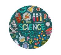 Cartoon Science Theme Printed Coasters Set of 4, Tabletop Protection Leather Coasters for Cup Drinks Coffee Pads Beer Bar Mat Gifts, Round Shape