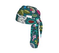 Cartoon Science Theme Printed Cycling Bandana Cap, Quick Dry Breathable Helmet Liner Do Rag for Men Women Outdoor