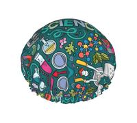 Cartoon Science Theme Printed Hair Wrap, Double Layer Shower Cap For Women, Reusable Hair Protector For Bathing