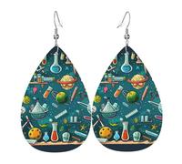 Cartoon Science Theme Printed Leather Earring For Women,Teardrop Dangle Earrings For Women Friends Valentine Birthday Party Christmas Gifts