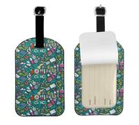 Cartoon Science Theme Printed Leather Luggage Tag, Durable Baggage Identifier, Soft PU ID Label, for Business Travel