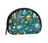 Cartoon Science Theme Printed Mini Coin Pouch, Shell Shape Zip Around Wallet, Small Zipper Pouch for Cash, Cards, Keys, Lipstick, Storage Pouch, Travel Organizer