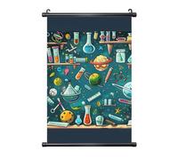 Cartoon Science Theme Printed PVC Black Scroll Wall Art 40x60 CM Easy-Hang & Fade-Resistant Wall Hanging for Home, Office Decor & Gifting
