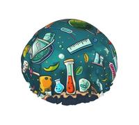 Cartoon Science Theme Printed Shower Cap,Waterproof Shower Cap For Women Reusable Shower Hat Bath Caps With Elastic Band