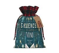 (Cartoon Science Theme) Reusable S Size Bag Sack With Drawstring Eco-Friendly Plaid Burlap Pouch For Party Wedding Favors.