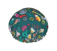 Cartoon Science Theme,Shower Cap Nightcap Double Layer Waterproof Elastic Bath Cap Reusable Hair Cap
