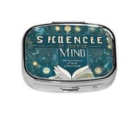 (Cartoon Science Theme) Square Pill Box with 2 Compartment Small Pill Organizer Portable Pill Case Vitamin Containers, Travel Essentials 5.5x4x1.8 cm