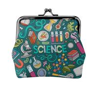 Cartoon Science Theme Women's Leather Kiss-Lock Coin Purse,Double-Sided Full Print Pattern,Ultra-Fine Fiber Leather,Small Clutch Wallet for Cash,Cards,Coins