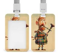 Cartoon Scottish Bagpipe Badge Holder Vertical Id Card Holder with Lanyard Heavy Duty Name Tag Holders Waterproof Work Badge Holder for Office Cruise Teacher Cute Badge Protector