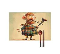 Cartoon Scottish Bagpipe Placemat Cute Non-Slip Place Mats for Dining Table Classic Washable Placemats Set of 4 Square Outdoor Decoration Table Mats for Kitchen Home Party