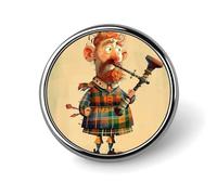 Cartoon Scottish Bagpipe Round Lapel Pins for Men Women Metal Button Pin Fashion Personalized Brooch Pins for Men Suits Cute Brooch Badge for Backpack Clothing Hat Bag Decoration